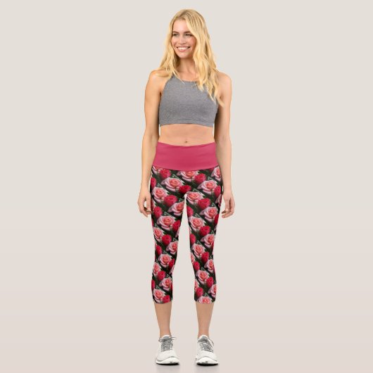 Leggings Capri Joli modèle Rose rose rouge floral (Recto)