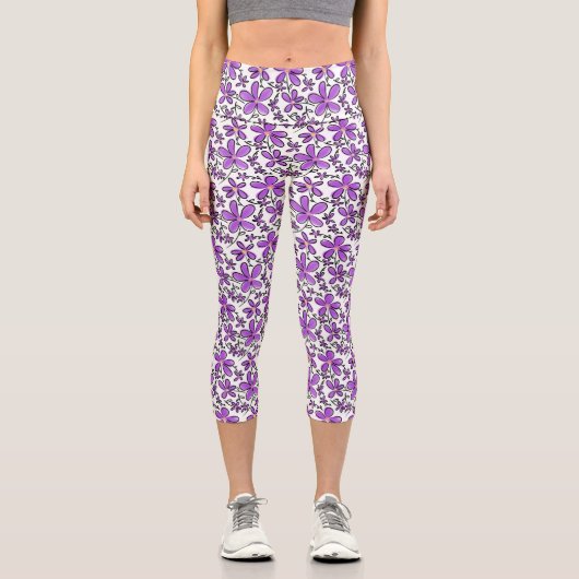 Leggings Capri Joli motif de fleurs violettes (Recto)