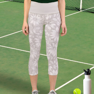 Leggings Capri Joli motif floral Fleur blanche naturelle Élégant