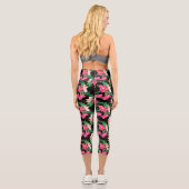 Leggings Capri Joli rose Fleurs de Fleur Peint Noir Design  (Verso)