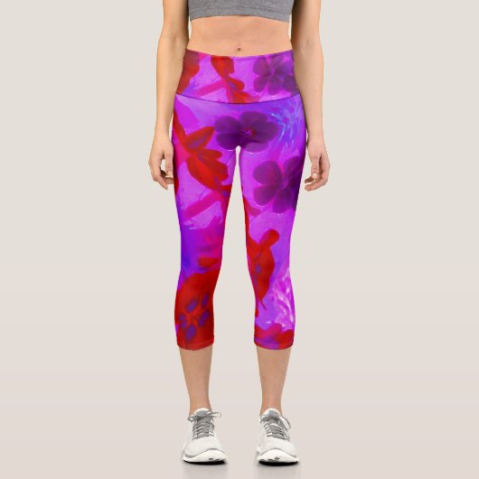 Leggings Capri Joli violet et rouge du jardin Fleurs Phlox (Recto)