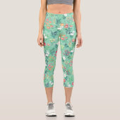 Leggings Capri Jolie aquarelle Floral Botanique Vert Motif (Recto)