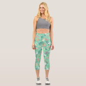 Leggings Capri Jolie aquarelle Floral Botanique Vert Motif (Recto)