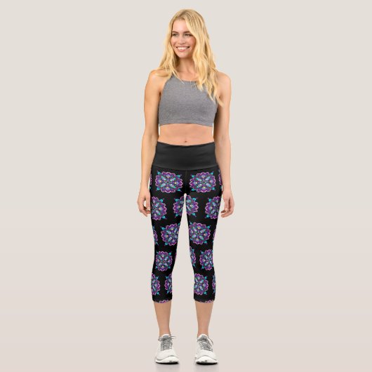 Leggings Capri Jolie couleur violet Mandala Mystique (Recto)