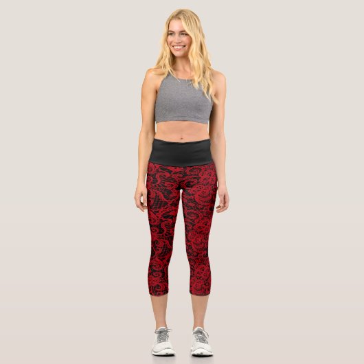 Leggings Capri Jolie dentelle rouge délicieuse (Recto)