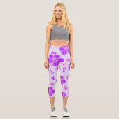 Leggings Capri Jolie impression florale violet et rose sur Lavend (Recto)