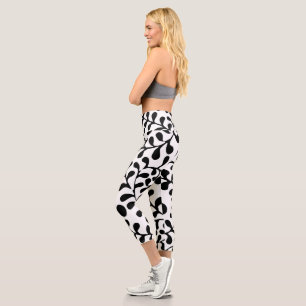 Leggings Capri Jolie impression noir et blanc fleurie