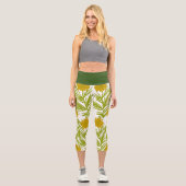 Leggings Capri Jolie main végétale florale tirée jaune (Recto)