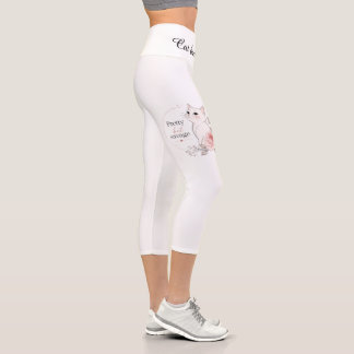 Leggings Capri Jolie mais sauvage chat blanc et rose floral jambe
