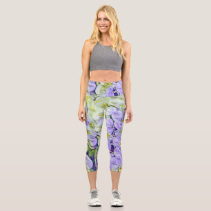 Leggings Capri Jolie orchidée jaune violet fleurs aquarelle
