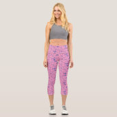 Leggings Capri Jolie rose Purple Motif Floral tendance Fitness (Recto)