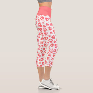Leggings Capri Jolies empreintes de pattes d'animaux au corail et