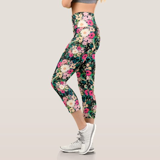 Leggings Capri Jolies fleurs colorées Botanique Noire (Gauche)