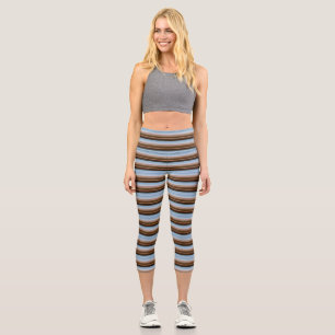 Leggings Capri Jolies rayures bleues marron vintage