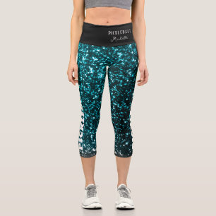 Leggings Capri Joueur de Pickleball Personnalisé Black bleu parti