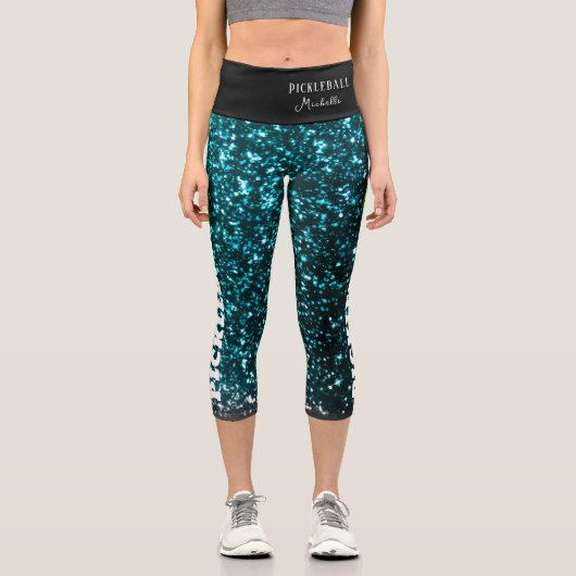 Leggings Capri Joueur de Pickleball Personnalisé Black bleu parti (Recto)