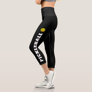 Leggings Capri Joueur de Pickleball Personnalisé Noir Blanc