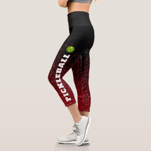 Leggings Capri Joueur de Pickleball Personnalisé noir rouge parti