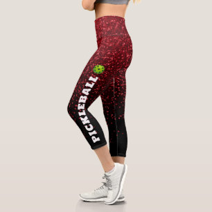 Leggings Capri Joueur de Pickleball Personnalisé noir rouge parti