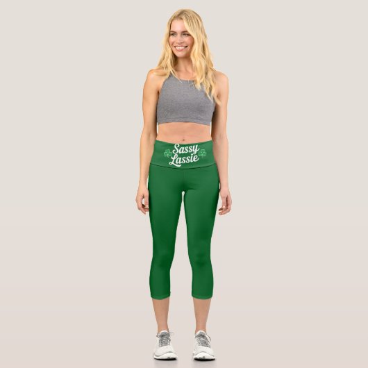 Leggings Capri Jour de la Saint Patrick Sassy Lassie Funny Irish (Recto)