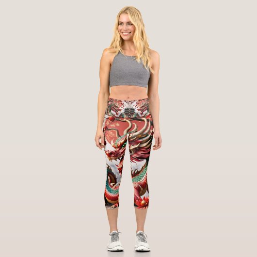 Leggings Capri Jour de l'an chinois Dragon 2024 Zodiac Anniversai (Recto)