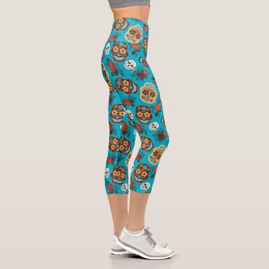Leggings Capri Jour des crânes de sucre morts (Droite)
