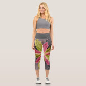 Leggings Capri Joy, Vert rose Anthracite Imaginaire Fleur Fractal (Recto)