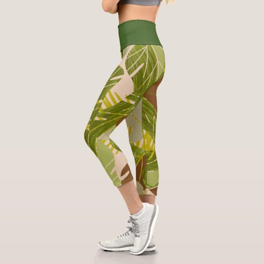 Leggings Capri Jungle tropicale Feuilles vertes Plante Capri Legg (Gauche)