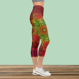 Leggings Capri Kaleidoscope psychédélique Fleur verte et Jambe ro