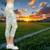 Leggings Capri Kawaii Conception de soleil et de lune en bleu cla