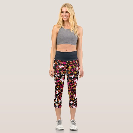 Leggings Capri Kawaii Unicorns Party de nourriture Doodles haute (Recto)