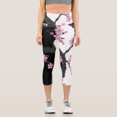 Leggings Capri Kimono japonais Sakura noir et blanc (Recto)