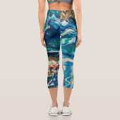 Leggings Capri La glace et le poisson abstrait bleu turquoise or  (Verso)