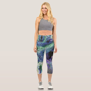 Leggings Capri La Laguna peinture bleu turquoise blanc noir