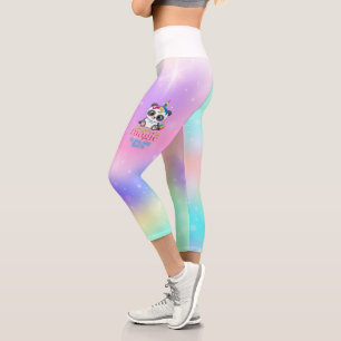 Leggings Capri La licorne magique Panda. Imaginaire arc-en-ciel