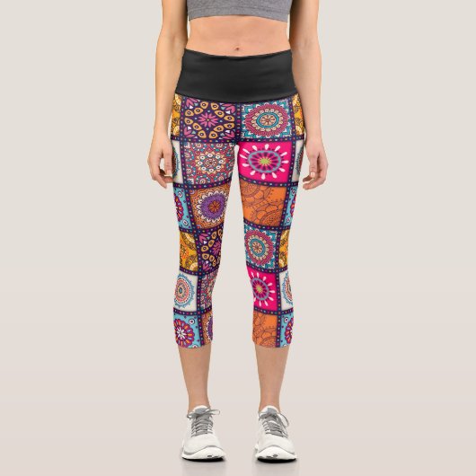 Leggings Capri L'art coloré et funky motif marocain (Recto)