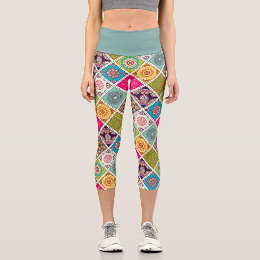 Leggings Capri L'art coloré et funky motif marocain (Recto)