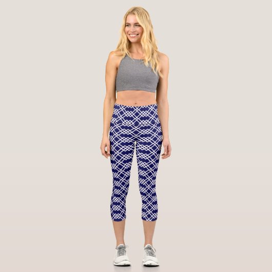 Leggings Capri Latis moderne Marine géométrique Bleu & Blanc (Recto)