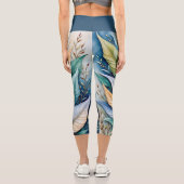 Leggings Capri Latte feuilles dorées bleu vert (Verso)