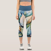 Leggings Capri Latte feuilles dorées bleu vert (Recto)