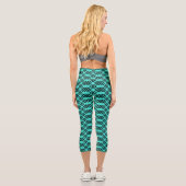 Leggings Capri Lattice moderne géométrique Noir & Bright Turquois (Verso)
