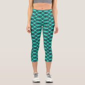 Leggings Capri Lattice moderne géométrique Noir & Bright Turquois (Recto)