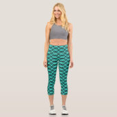 Leggings Capri Lattice moderne géométrique Noir & Bright Turquois (Recto)