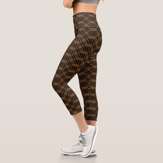 Leggings Capri Lattice moderne Géométrique Noir & Chocolat Brown (Gauche)
