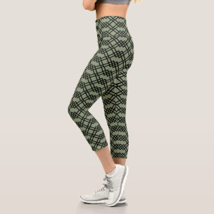 Leggings Capri Lattice moderne géométrique Noir & Sage Vert Jade