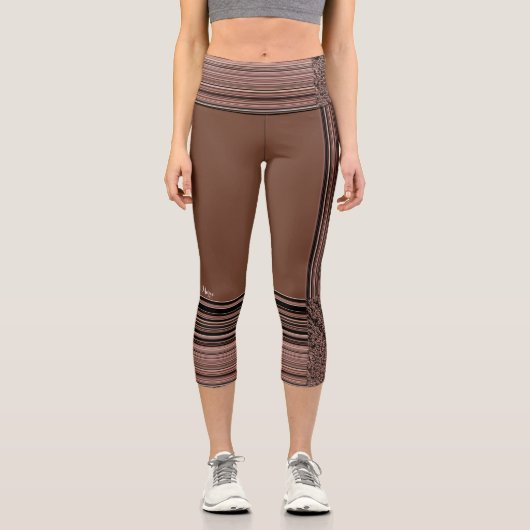 Leggings Capri LavishlyOn Monogramme Brown Taupe PinstripeStonewa (Recto)