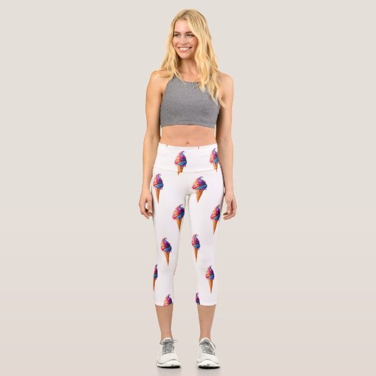 Leggings Capri Le cône de glace classique vibrant de SlipperyJoe' (Recto)