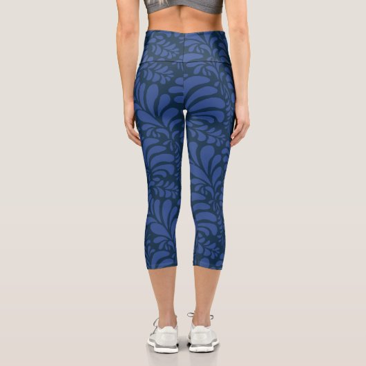 Leggings Capri leaf pattern, Blue Socks (Verso)