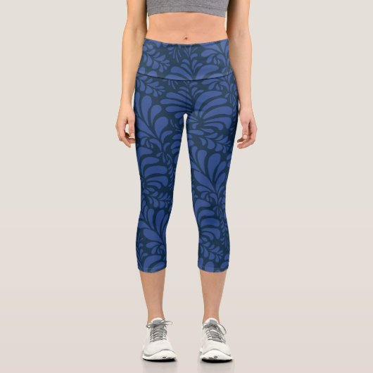 Leggings Capri leaf pattern, Blue Socks (Recto)