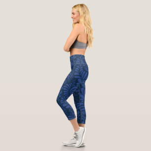 Leggings Capri leaf pattern, Blue Socks